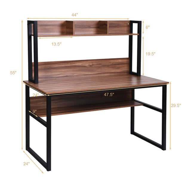 Storage Writing Desk Computer Desk with Hutch & Bookshelf-Gray