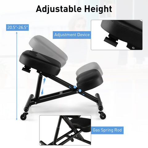 Adjustable Ergonomic Kneeling Chair with Upgraded Gas Spring Rod and Thick Foam Cushions-Black