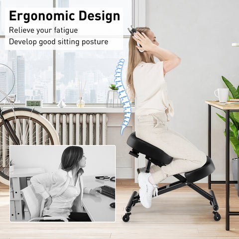 Adjustable Ergonomic Kneeling Chair with Upgraded Gas Spring Rod and Thick Foam Cushions-Black