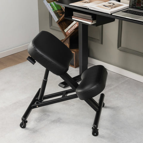 Adjustable Ergonomic Kneeling Chair with Upgraded Gas Spring Rod and Thick Foam Cushions-Black