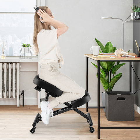 Adjustable Ergonomic Kneeling Chair with Upgraded Gas Spring Rod and Thick Foam Cushions-Black