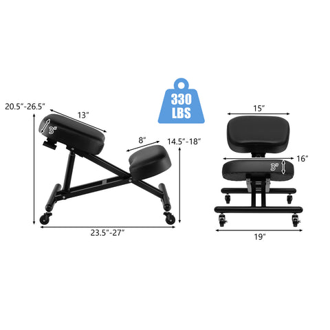 Adjustable Ergonomic Kneeling Chair with Upgraded Gas Spring Rod and Thick Foam Cushions-Black