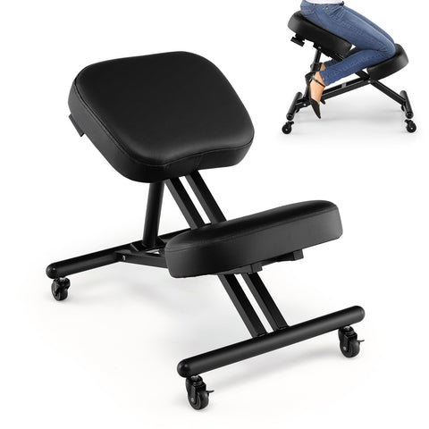 Adjustable Ergonomic Kneeling Chair with Upgraded Gas Spring Rod and Thick Foam Cushions-Black