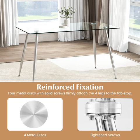 Modern Glass Rectangular Dining Table with Metal Legs-Silver