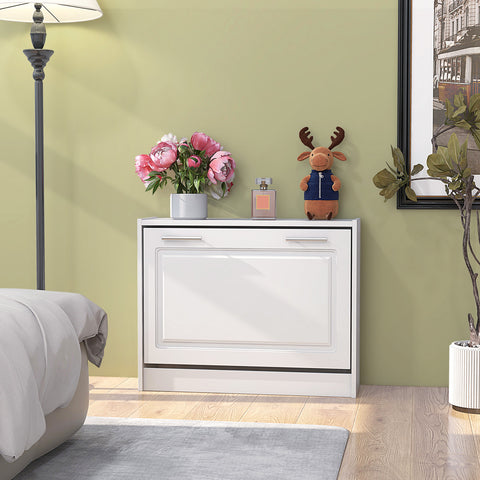 Shoe Storage Cupboard Organizer with Top Display and Flip Drawer-White