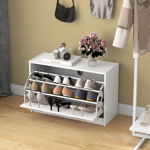 Shoe Storage Cupboard Organizer with Top Display and Flip Drawer-White