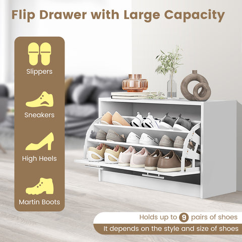 Shoe Storage Cupboard Organizer with Top Display and Flip Drawer-White