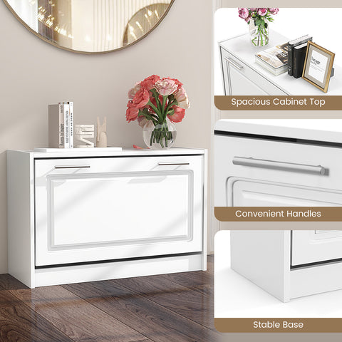 Shoe Storage Cupboard Organizer with Top Display and Flip Drawer-White