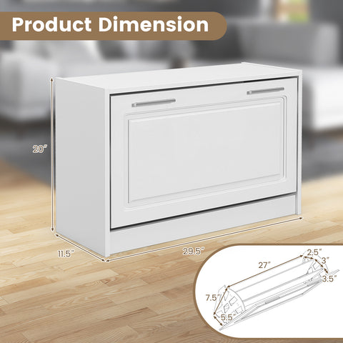 Shoe Storage Cupboard Organizer with Top Display and Flip Drawer-White
