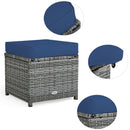 7 Pieces Patio Rattan Dining Furniture Sectional Sofa Set with Wicker Ottoman-Navy