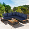 4 Pieces Patio Cushioned Rattan Furniture Set with Wooden Side Table-Navy