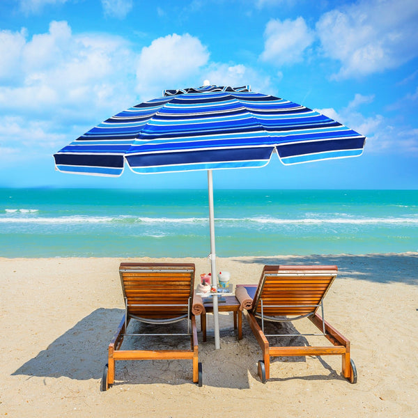 7.2 Feet Portable Outdoor Beach Umbrella with Sand Anchor and Tilt Mechanism for  Poolside and Garden-Navy