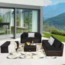 6 Pieces Outdoor Patio Rattan Furniture Set Sofa Ottoman