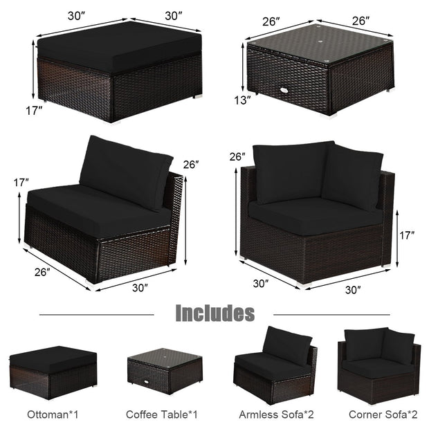 6 Pieces Outdoor Patio Rattan Furniture Set Sofa Ottoman