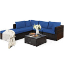 6 Pieces Outdoor Patio Rattan Furniture Set Sofa Ottoman