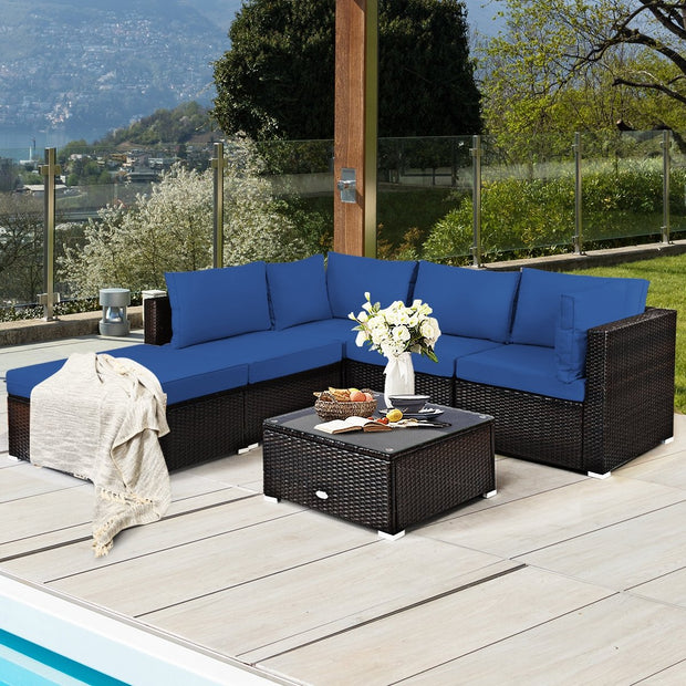 6 Pieces Outdoor Patio Rattan Furniture Set Sofa Ottoman