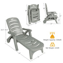 5 Position Adjustable Folding Lounger Chaise Chair on Wheels-Gray