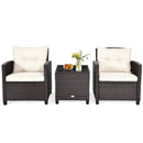 3 Pieces Cushioned Rattan Patio Conversation Set with Coffee Table-White