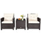 3 Pieces Cushioned Rattan Patio Conversation Set with Coffee Table-White