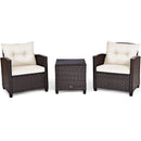 3 Pieces Cushioned Rattan Patio Conversation Set with Coffee Table-White