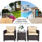 3 Pieces Cushioned Rattan Patio Conversation Set with Coffee Table-Beige