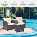 3 Pieces Cushioned Rattan Patio Conversation Set with Coffee Table-Beige