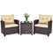 3 Pieces Cushioned Rattan Patio Conversation Set with Coffee Table-Beige