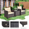 3 Pieces Cushioned Rattan Patio Conversation Set with Coffee Table-Beige