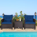 3 Pieces Cushioned Rattan Patio Conversation Set with Coffee Table-Navy