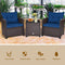 3 Pieces Cushioned Rattan Patio Conversation Set with Coffee Table-Navy