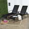 2 Pieces Outdoor Patio Lounge Chair Chaise Fabric with Adjustable Reclining Armrest-Black