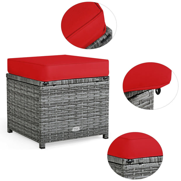 7 Pieces Patio Rattan Dining Furniture Sectional Sofa Set with Wicker Ottoman-Red