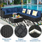 7 Pieces Outdoor Wicker Patio Sofa Set with 2 Pillows and Cushions-Navy