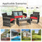 4 Pieces Patio Rattan Furniture Set with Cushions-Red