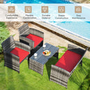 4 Pieces Patio Rattan Furniture Set with Cushions-Red