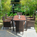 7 Pieces Garden Dining Patio Rattan Set with Cushions for Backyard