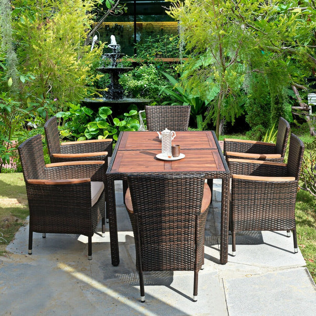 7 Pieces Garden Dining Patio Rattan Set with Cushions for Backyard