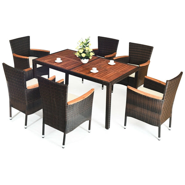 7 Pieces Garden Dining Patio Rattan Set with Cushions for Backyard