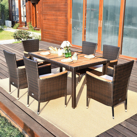 7 Pieces Garden Dining Patio Rattan Set with Cushions for Backyard