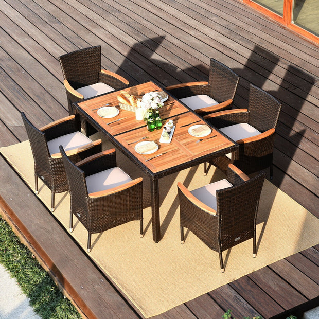 7 Pieces Garden Dining Patio Rattan Set with Cushions for Backyard