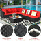 7 Pieces Sectional Wicker Furniture Sofa Set with Tempered Glass Top-Red