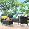 4 Pieces Comfortable Outdoor Rattan Sofa Set with Glass Coffee Table-Gray