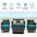 4 Pieces Comfortable Outdoor Rattan Sofa Set with Glass Coffee Table-Turquoise