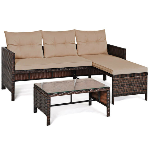 3 Pieces Patio Wicker Rattan Sofa Set-Beige