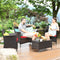 4 Pieces Comfortable Rattan Outdoor Conversation Furniture Set with Glass Table-Red