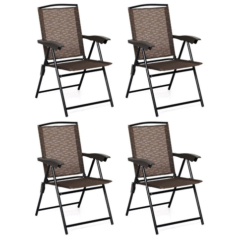 4 Pieces Folding Dining Chairs with Steel Armrests and Sling Back