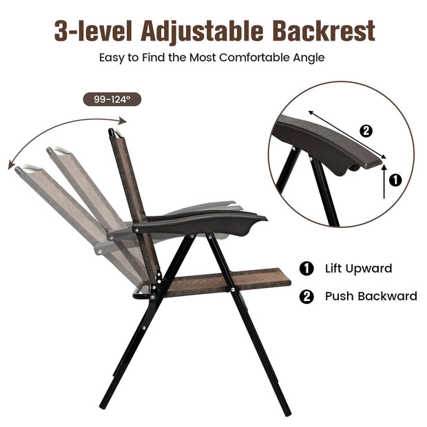 4 Pieces Folding Dining Chairs with Steel Armrests and Sling Back