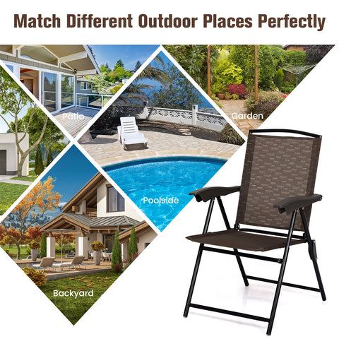 4 Pieces Folding Dining Chairs with Steel Armrests and Sling Back