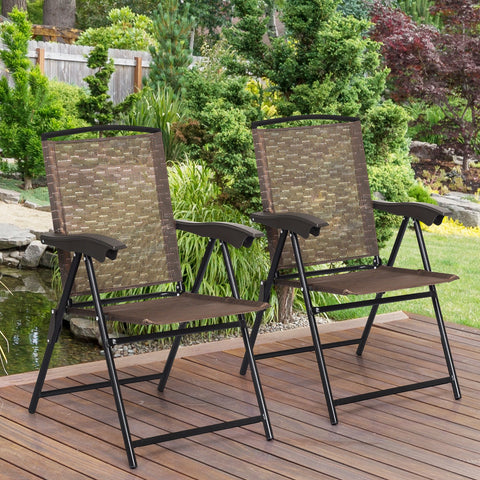 4 Pieces Folding Dining Chairs with Steel Armrests and Sling Back