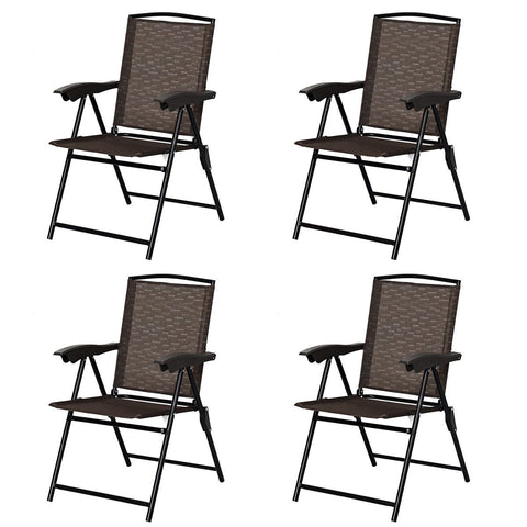 4 Pieces Folding Dining Chairs with Steel Armrests and Sling Back